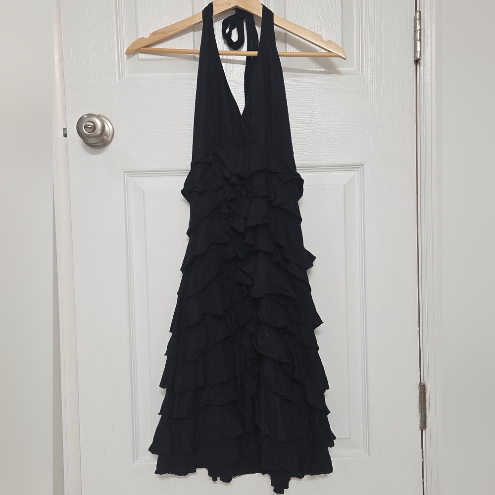 Express Black Ruffled Halter Backless Dress